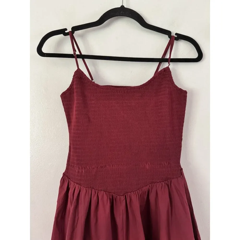NWD Lulus Tandria Burgundy Smocked Sleeveless Midi Dress Size Large - Picture 6 of 9